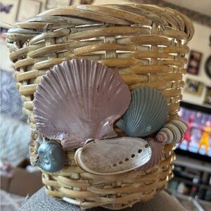 Seashell Decorated Wicker Basket